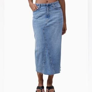 Cotton On Light Blue Denim Maxi Skirt cotton frayed hemline size 10